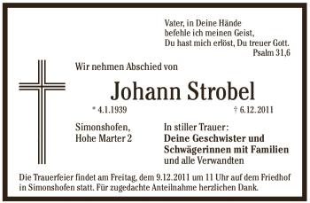 Traueranzeige von Johann Strobel von Pegnitz-Zeitung